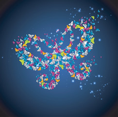 Origami  abstract background. Paper butterfly in the sky.