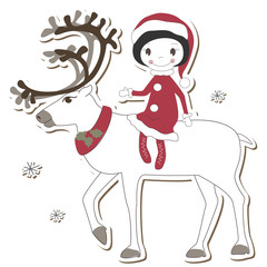 Christmas  Deer and girl on white background.