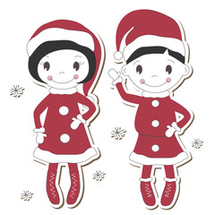 Christmas  girl and boy on white background.