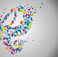 Origami  abstract background. Paper butterfly in the sky.