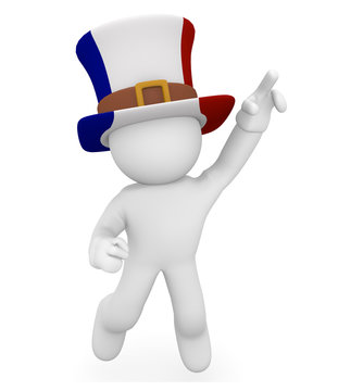 French soccer fan jumping high, 3d image