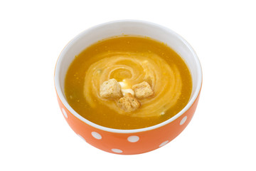 vegetable soup with sour cream on the bowl