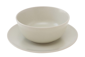 grey bowl and plate on white background
