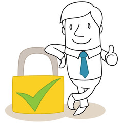 Geschäftsmann, Sicherheit, Sicherheitsschloss, Daumen hoch