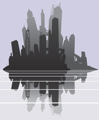 Cityscape silhouette with reflection