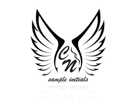 Winged initials, vector logo, tatoo