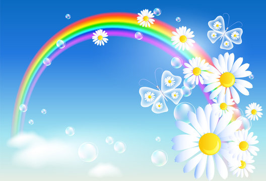Rainbow and flowers