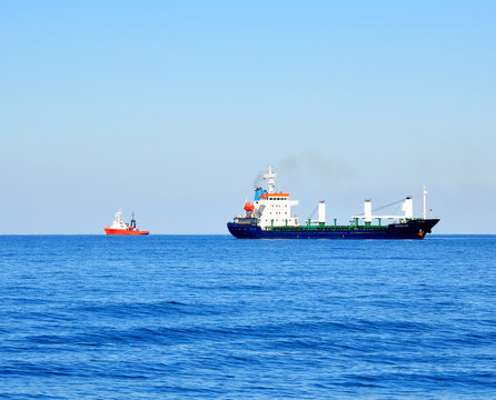 Cargo ships in Black Sea on horizon