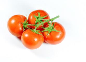 Four tomatoes on branch isolated on white