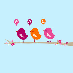 3 Birds Pink/Orange Balloons ABC Tree Blue