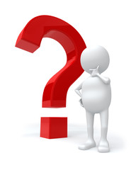 3D white man with red question mark isolated on white background