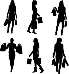 A collection of silhouettes of women shopping - obrazy, fototapety, plakaty