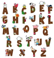 Wandcirkels aluminium Alphabet with farm characters. Vector isolated letters. © ddraw
