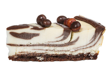 cheesecake with chocolate sauce.