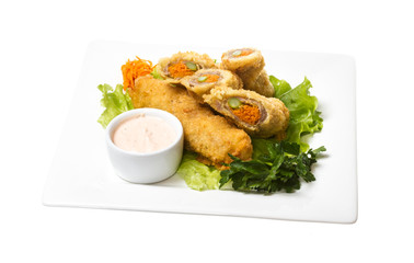 Japanese style pork cutlet with carrot and asparagus