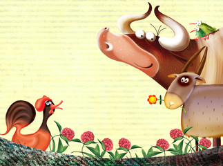Naklejka premium cartoon farm animals group/farm background with animals