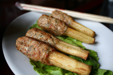 mint shrimp sugarcane in Hanoi, Vietnamese food