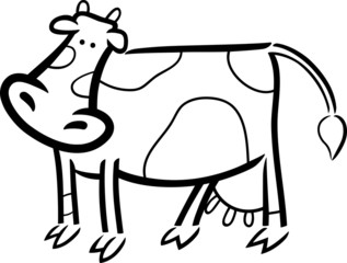 cartoon doodle of farm cow for coloring