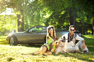 Happy family with dog