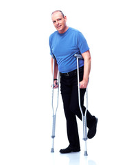 Man with crutch.