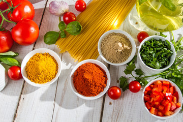 Ingredients and italian cuisine spices