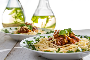 Closeup of a given spaghetti on a plate