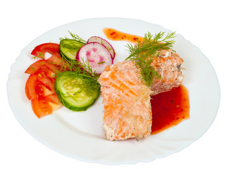 salmon in creamy sauce with vegetables