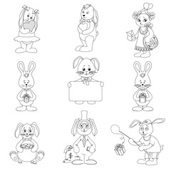Obraz na płótnie Canvas Set toy rabbits, outline
