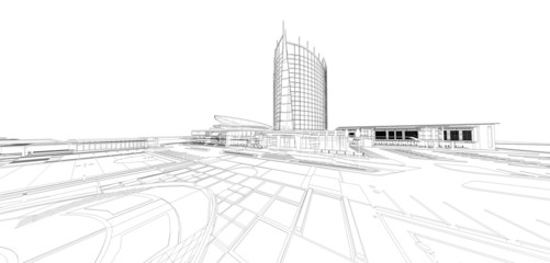 Abstract architectural wireframe