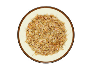 dried shrimp in plate isolated on white with clipping path
