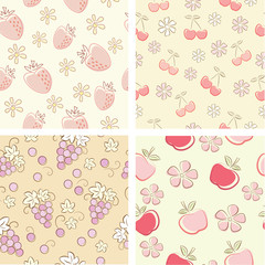 set of retro fruit seamlesses
