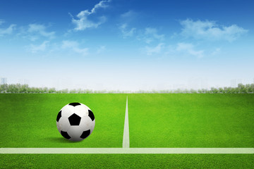 Fototapeta na wymiar Soccer ball on soccer field
