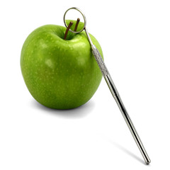Dentalspiegel und Apfel