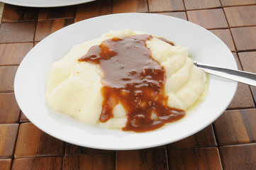 Mashed potatoes and mushroom gravy