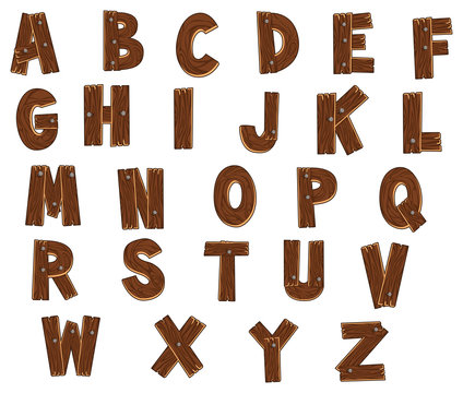 Alphabet with woods. Vector isolated letters.