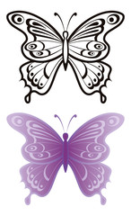 Butterflies, outline and lilac