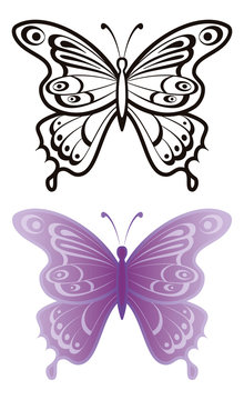 Butterflies, outline and lilac