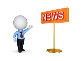 3d small person showing on a bunner NEWS.