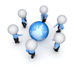 3d people pointed on a globe.