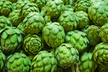 artichokes  in a market for fruit and vegetables