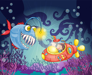 poisson monstre et sous-marin