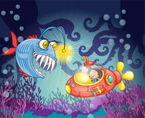 Poster Im Rahmen Monsterfisch und U-Boot © GraphicsRF