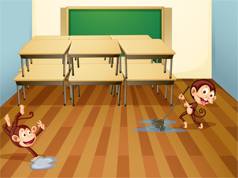 monkeys cleaning classroom