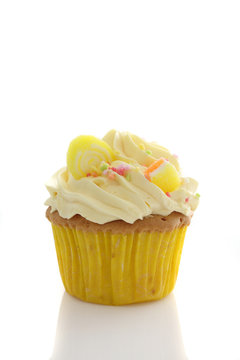 lemon cupcake isolated in white background