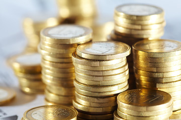 Business diagram on financial report with coins