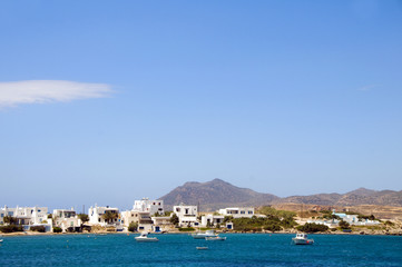 harbor with boats cyclades architecture Pollonia Milos Greek Isl