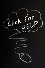 Click for help - words written with chalk on a blackboard