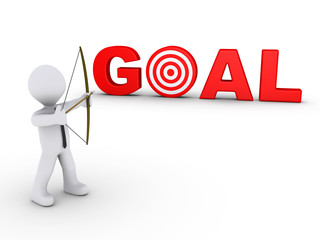 Businessman as archer aiming at a goal target