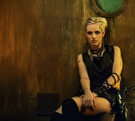 Blond girl in a bunker