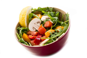 mixed salad with arugula, mushrom and capsicum